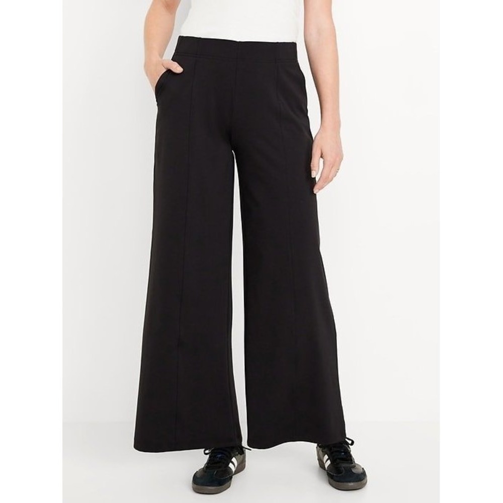 Minimalist High Rise Wide Leg Black Trousers Model Off Duty Women's Large